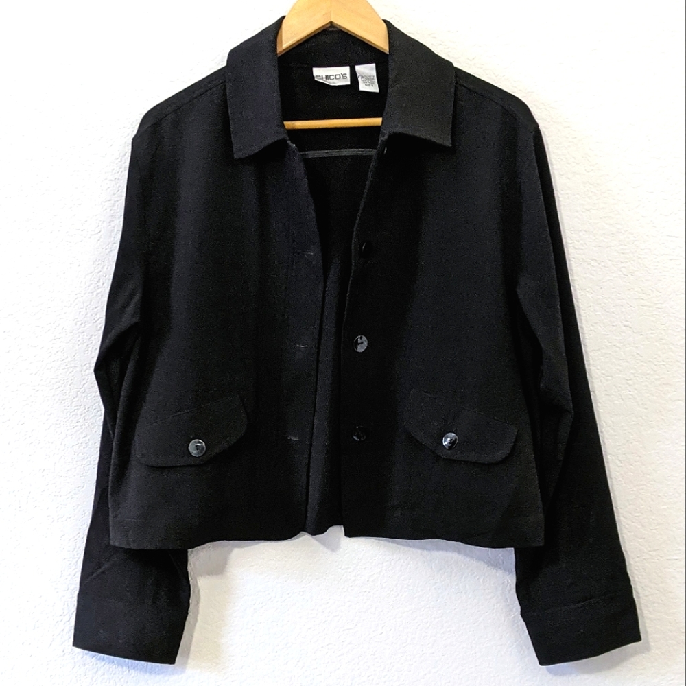 Chico's Button Down Blazer / Jacket, Black, Large - image 2